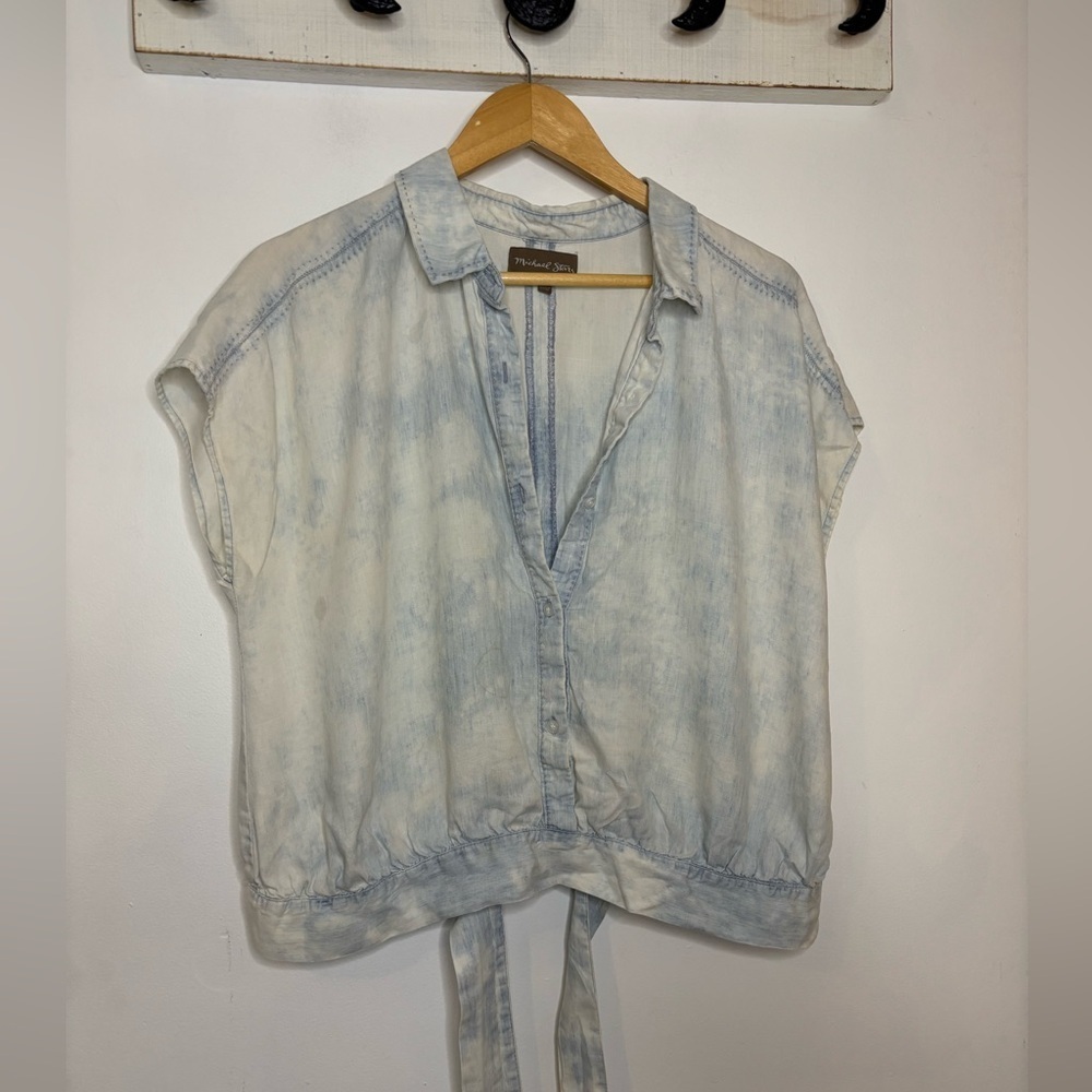 Michael Stars chambray blue denim Tencel linen tie back top